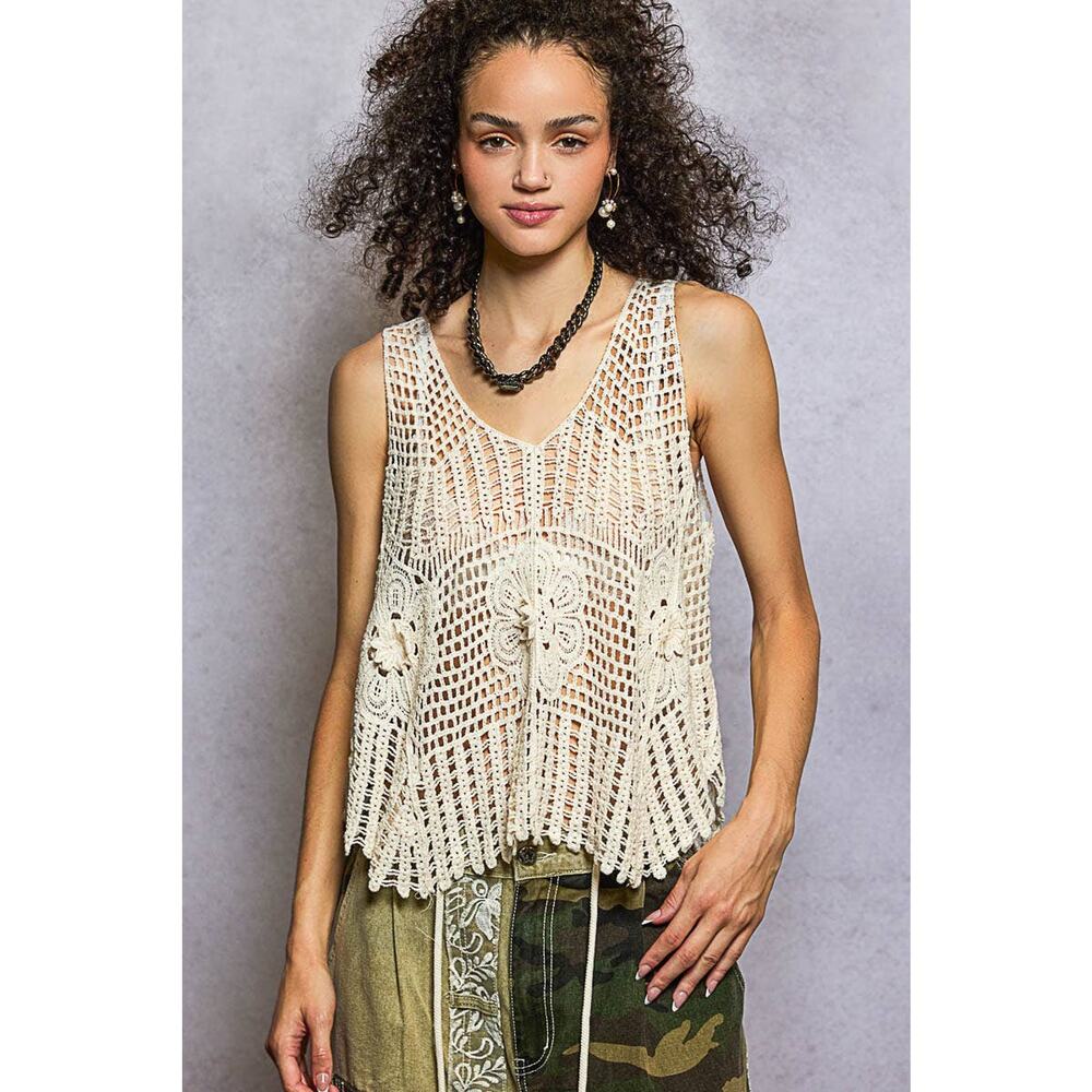 POL Crochet Tank Top in Cream